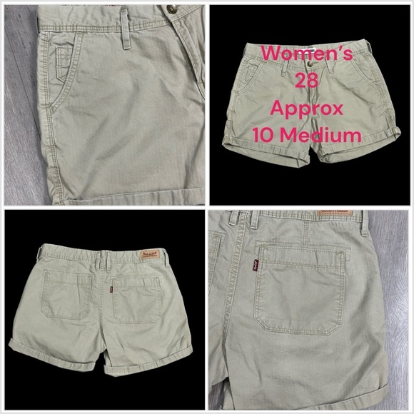 Women’s Levi’s 28 10 Medium Shorts Chino Khakis Khaki Rolled Hem Twill 5 Pocket - Picture 1 of 10